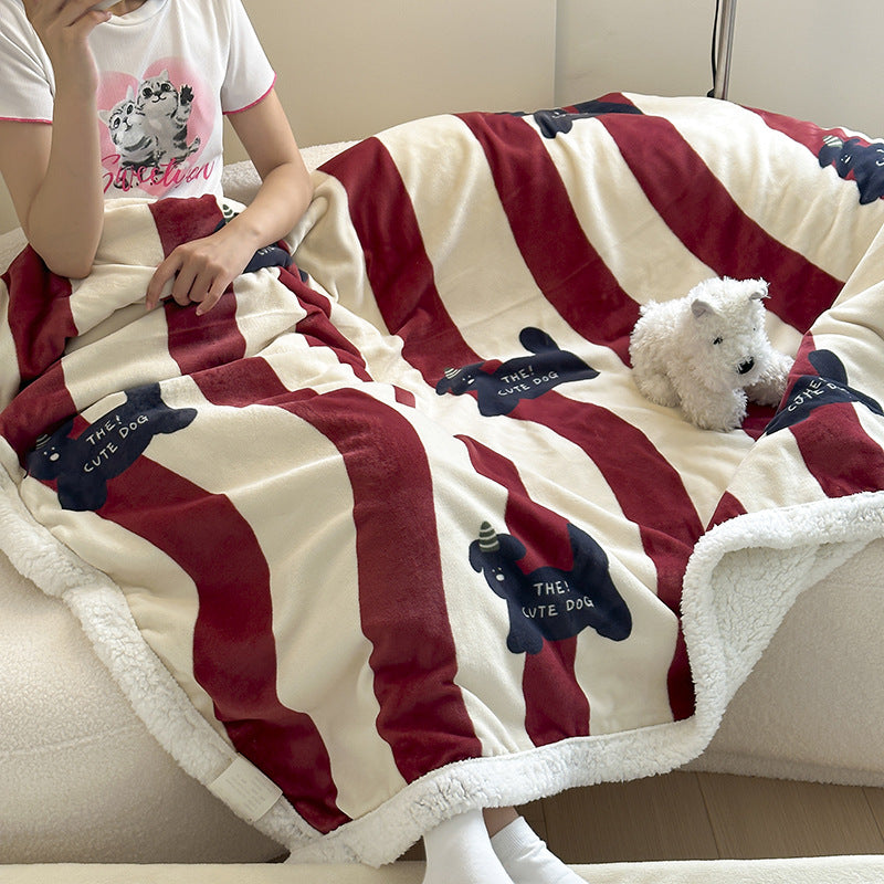 Cartoon Dog Print Sherpa Print Blanket