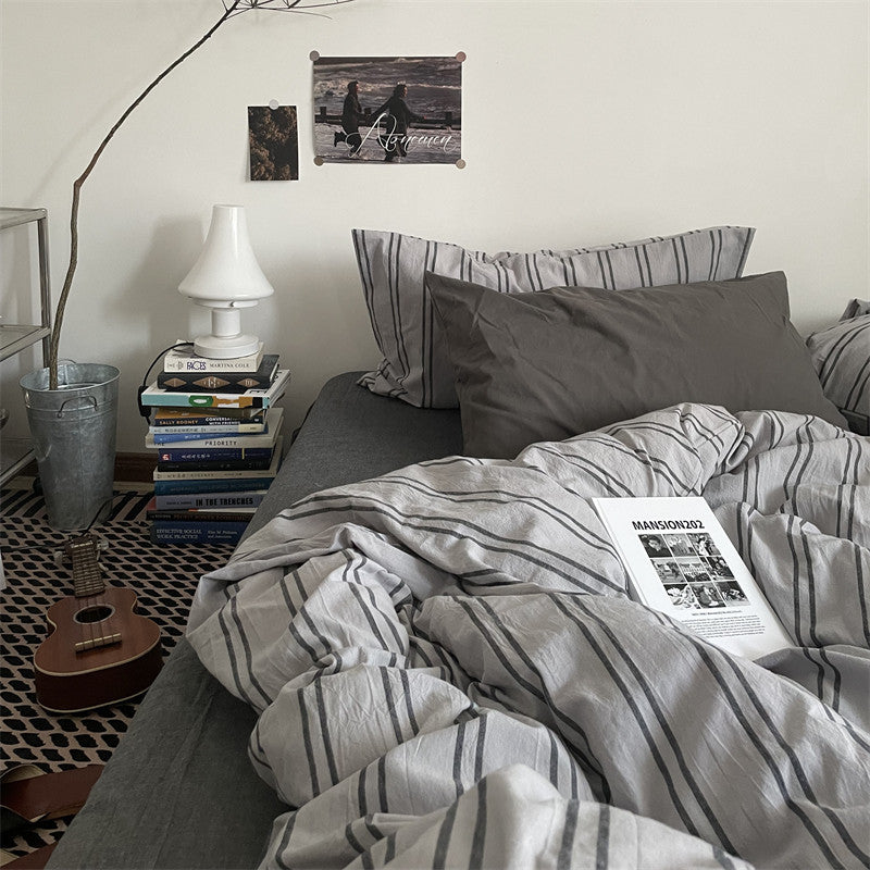 Striped Cotton 4-Piece Bedding Set