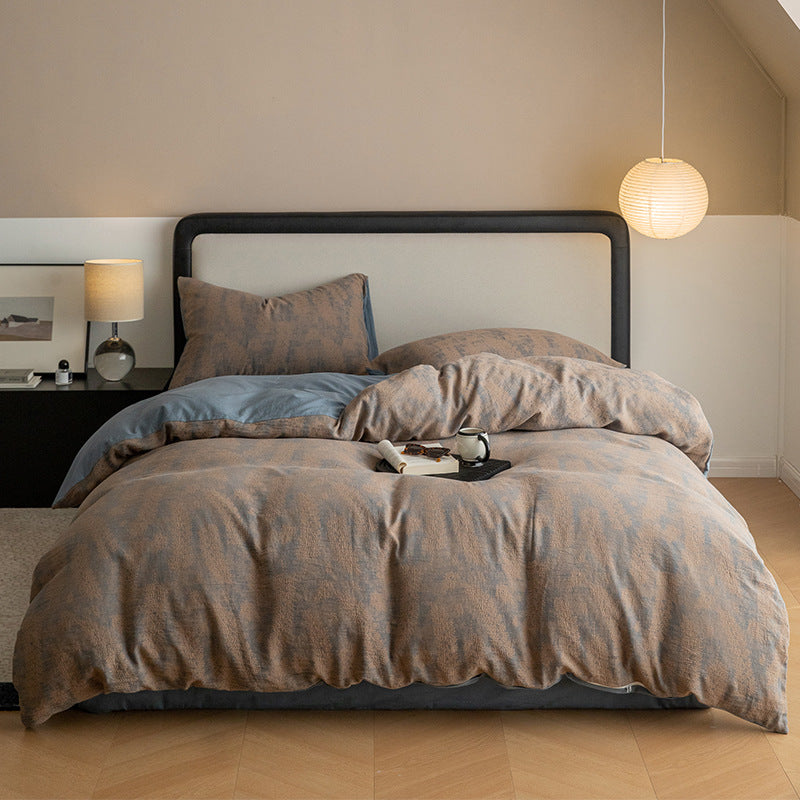 Contrasting Jacquard Cotton 4-Piece Bedding Set