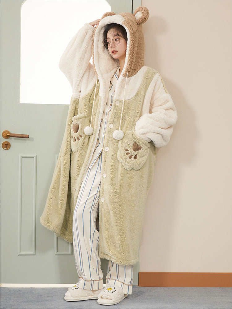 Lime Bear Hooded Fleece Pajama Rob