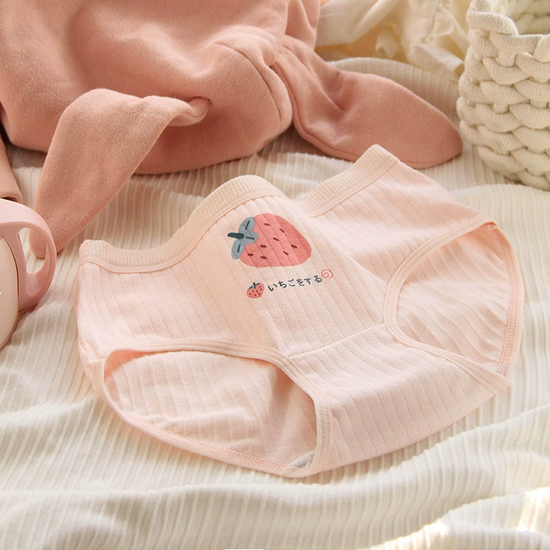 Strawberry Print Cotton Mid Waisted Underwear