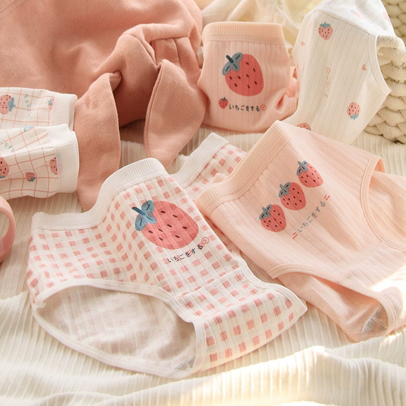 Strawberry Print Cotton Mid Waisted Underwear