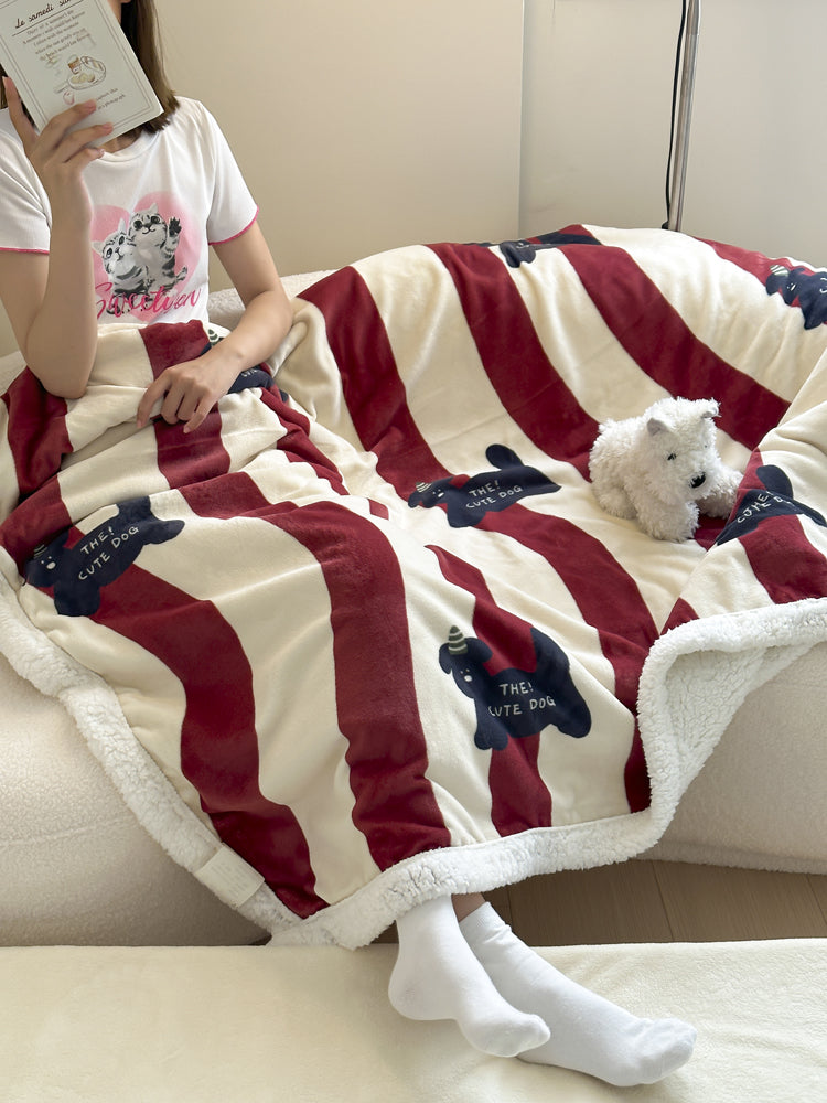 Cartoon Dog Print Sherpa Print Blanket