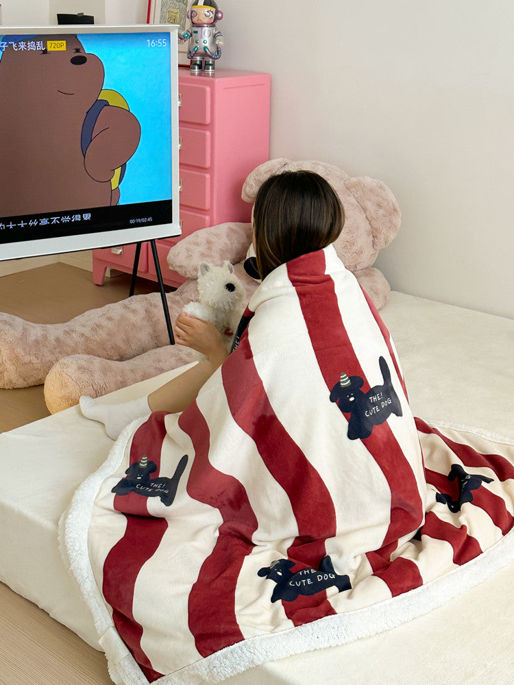 Cartoon Dog Print Sherpa Print Blanket
