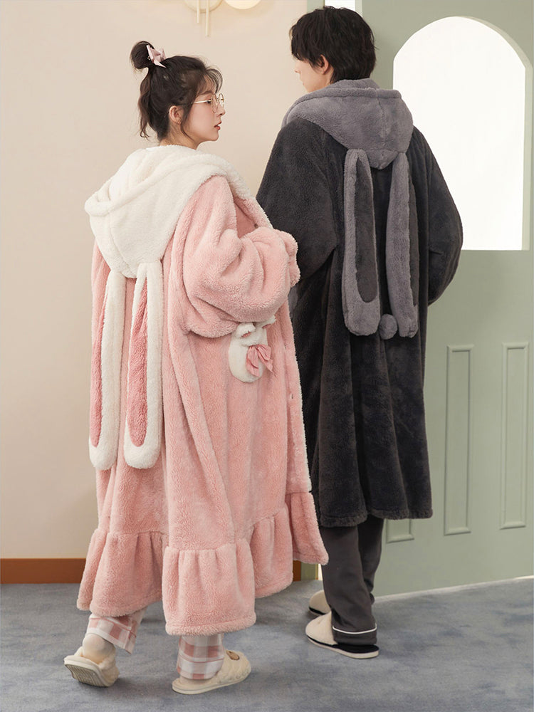 Rabbit Hooded Fleece Couple Pajama Rob
