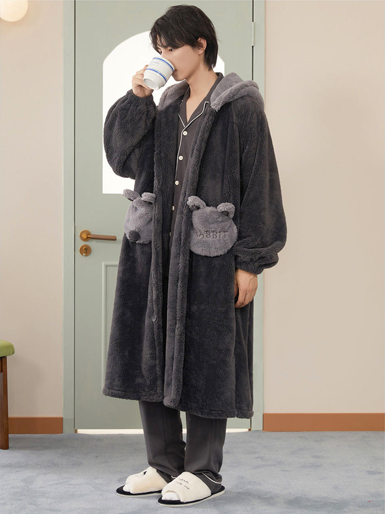 Rabbit Hooded Fleece Couple Pajama Rob