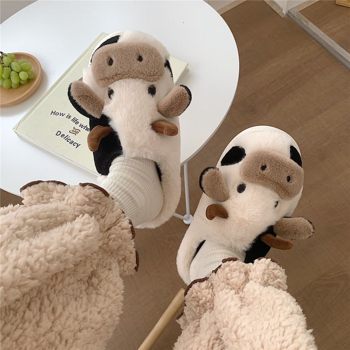 Couple Fluffy Fur Cow Slipper
