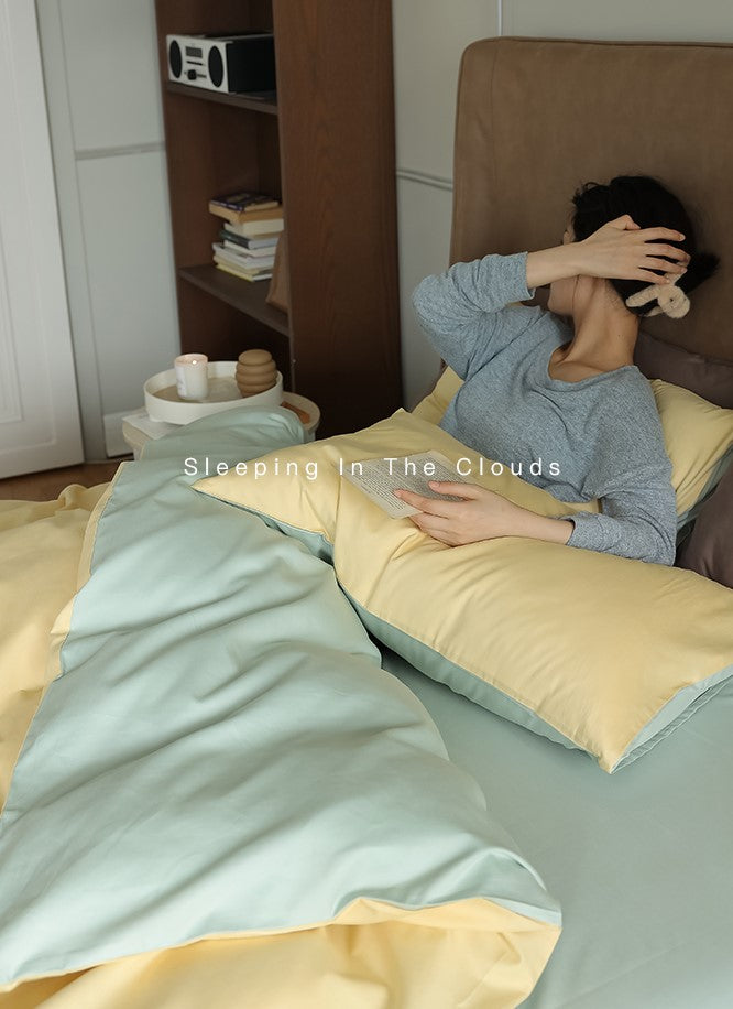 100s Mixed Colors Brushed Cotton 4-Piece Bedding Set