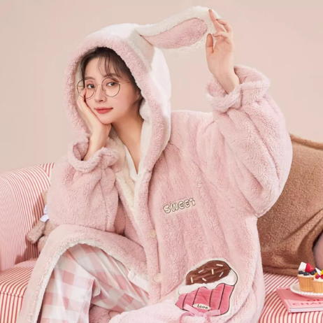 Cupcake Rabbit Hooded Fleece Pajama Rob