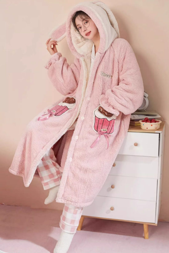Cupcake Rabbit Hooded Fleece Pajama Rob