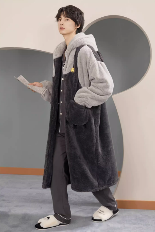 Cute Bear Hooded Fleece Couple Pajama Rob