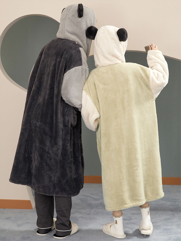Cute Bear Hooded Fleece Couple Pajama Rob