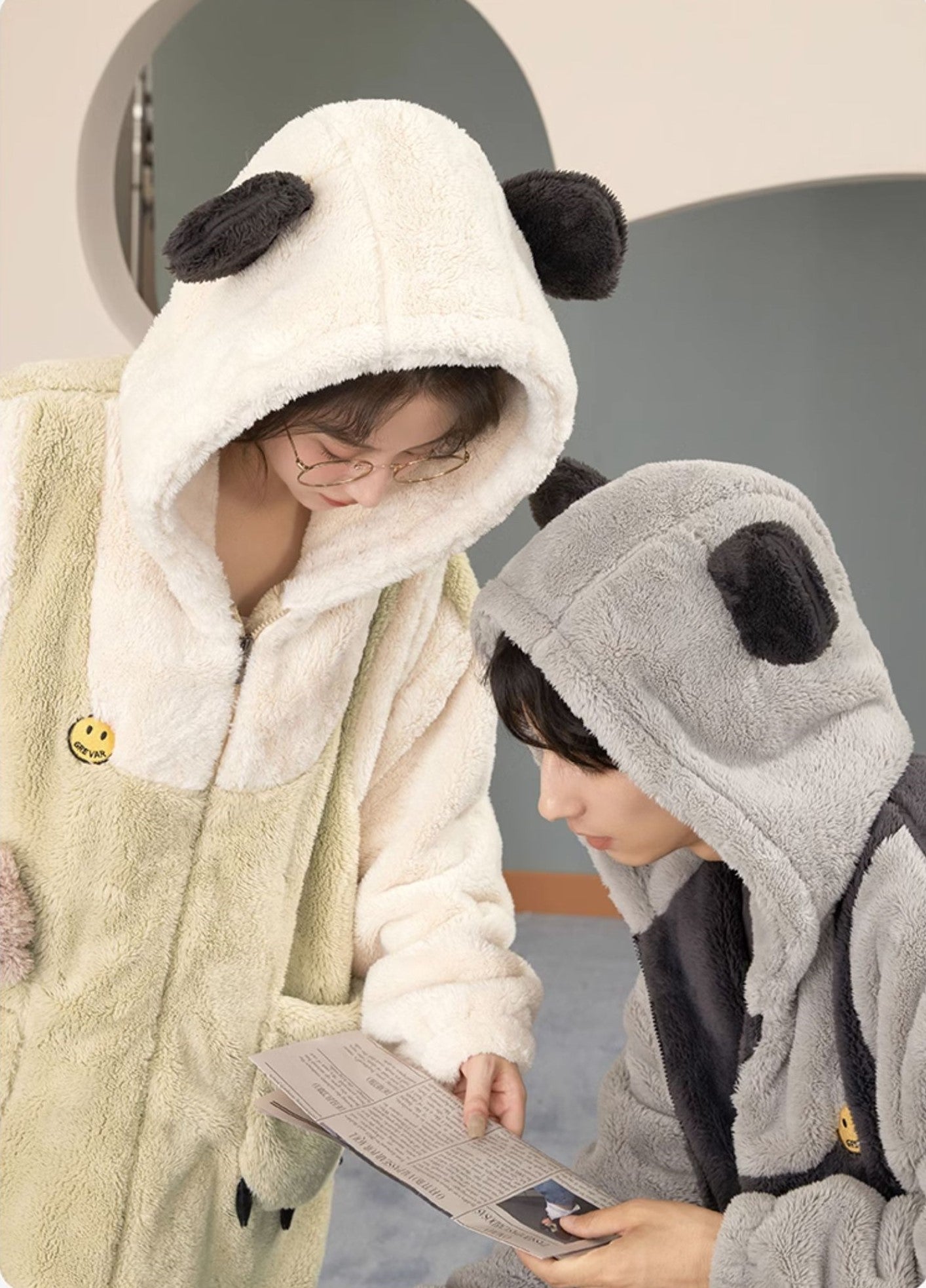 Cute Bear Hooded Fleece Couple Pajama Rob