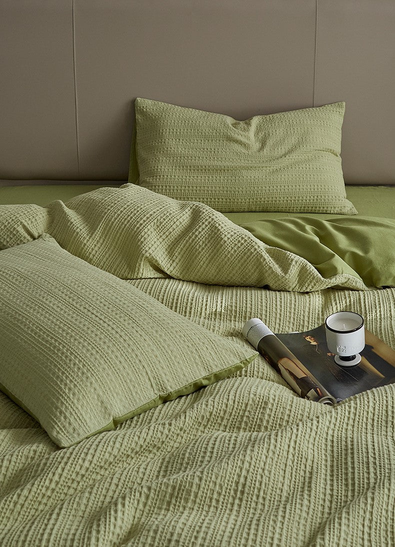 Embossed Waffle Cotton 4-Piece Bedding Set