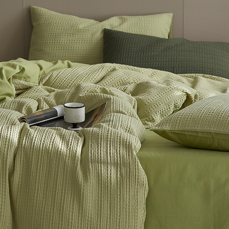 Embossed Waffle Cotton 4-Piece Bedding Set