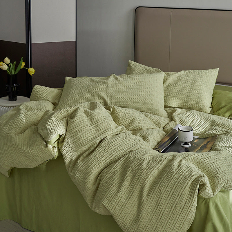 Embossed Waffle Cotton 4-Piece Bedding Set