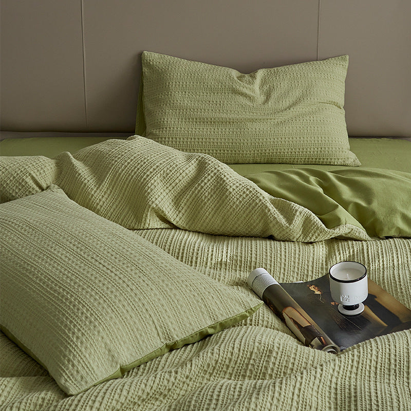 Embossed Waffle Cotton 4-Piece Bedding Set