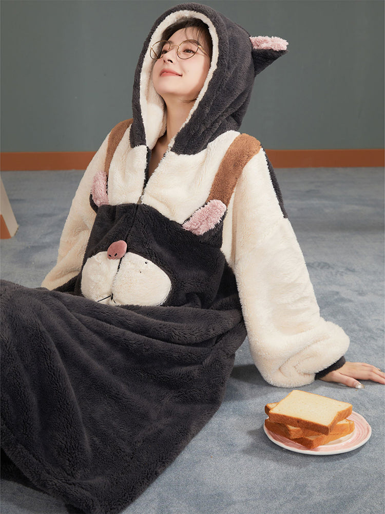 Cat Lucifer Hooded Fleece Pajama Rob