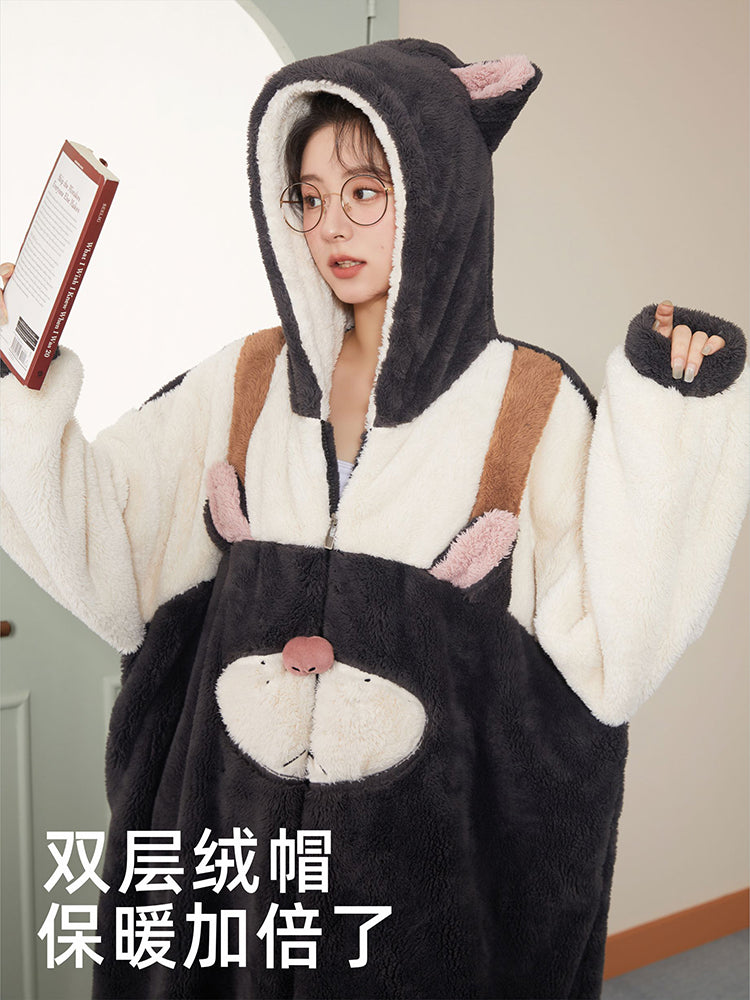 Cat Lucifer Hooded Fleece Pajama Rob