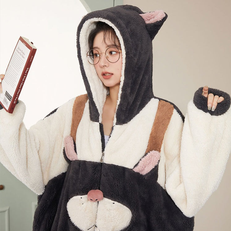Cat Lucifer Hooded Fleece Pajama Rob