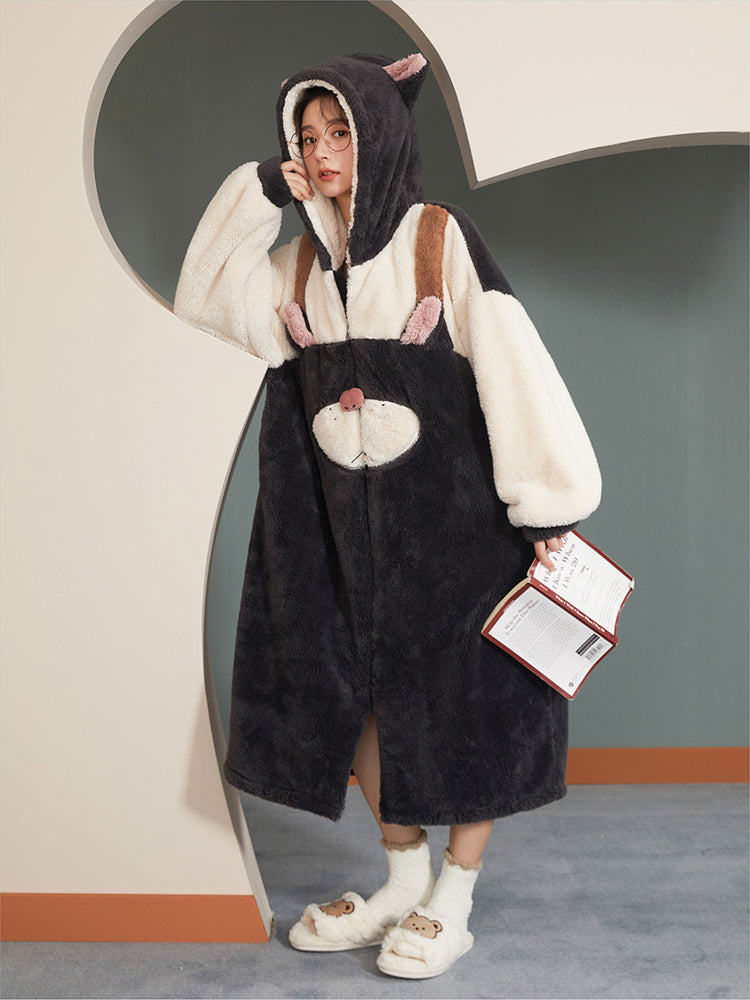 Cat Lucifer Hooded Fleece Pajama Rob