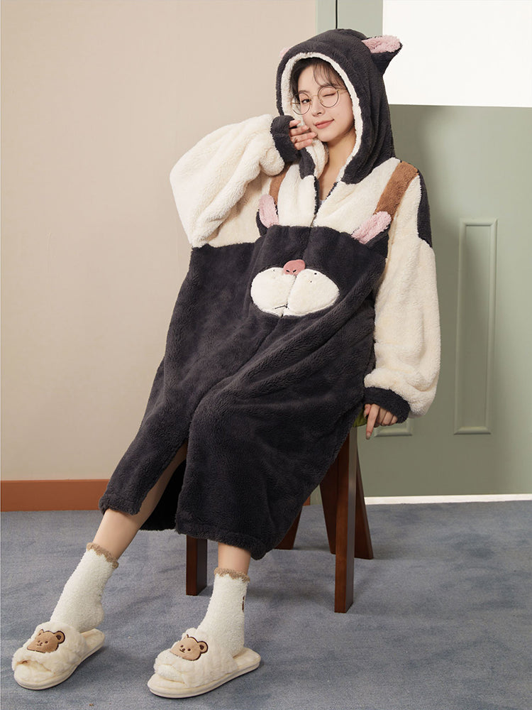 Cat Lucifer Hooded Fleece Pajama Rob