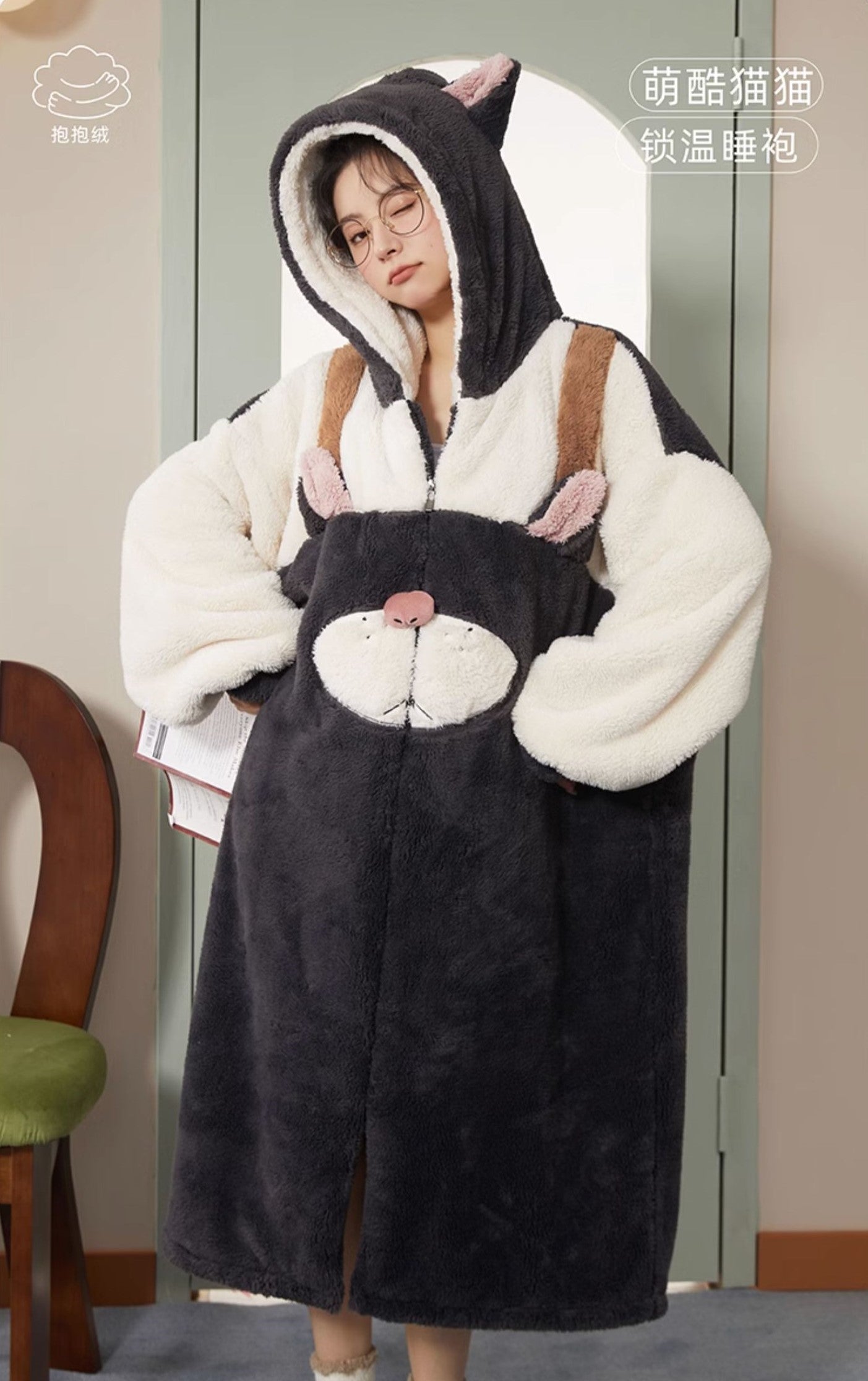 Cat Lucifer Hooded Fleece Pajama Rob