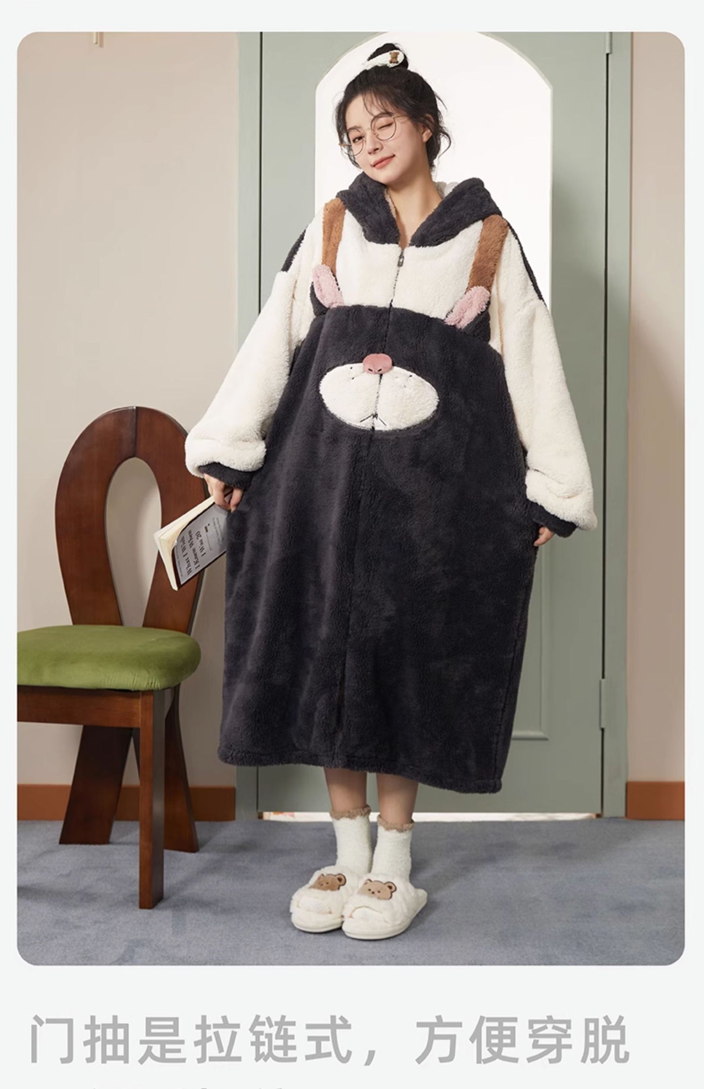 Cat Lucifer Hooded Fleece Pajama Rob