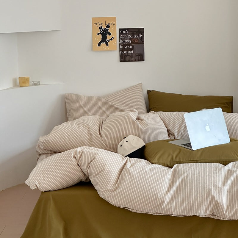 Stripes Washed Cotton 4-Piece Bedding Set