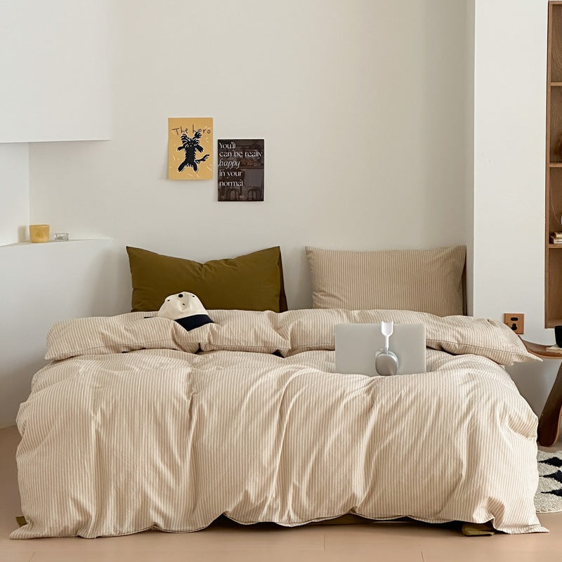 Stripes Washed Cotton 4-Piece Bedding Set