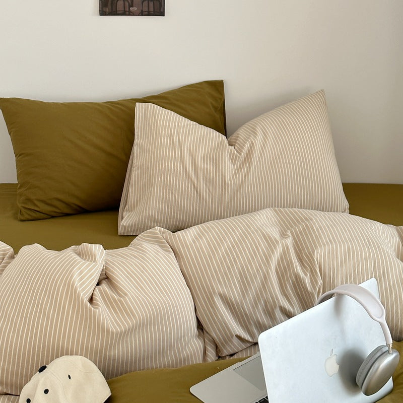 Stripes Washed Cotton 4-Piece Bedding Set