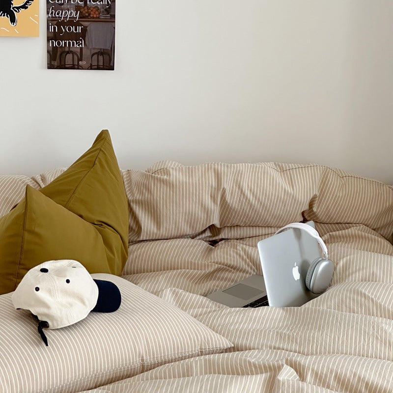 Stripes Washed Cotton 4-Piece Bedding Set