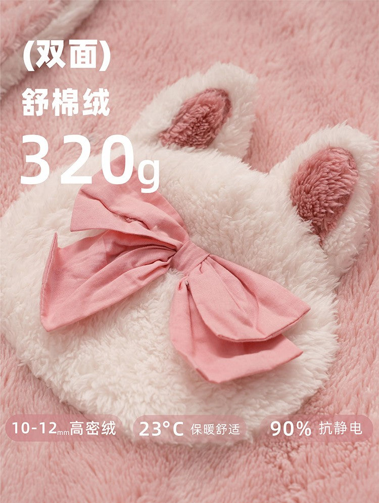 Rabbit Hooded Fleece Couple Pajama Rob