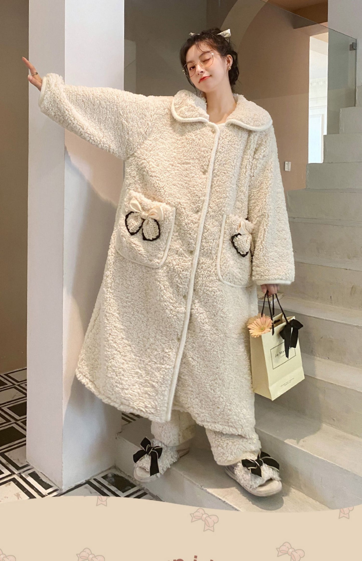 Ribbon Sherpa Fleece Pajama Set
