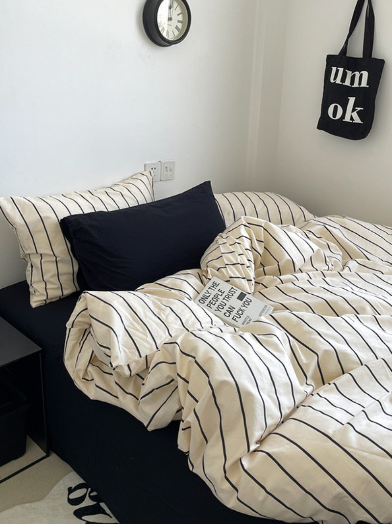 Contrasting Stripes Cotton 4-Piece Bedding Set