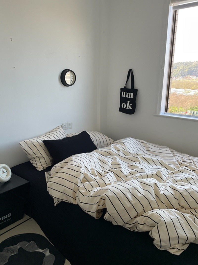 Contrasting Stripes Cotton 4-Piece Bedding Set