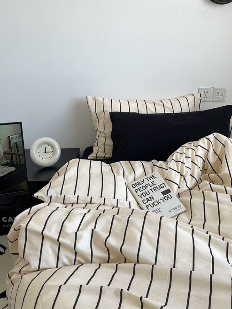 Contrasting Stripes Cotton 4-Piece Bedding Set
