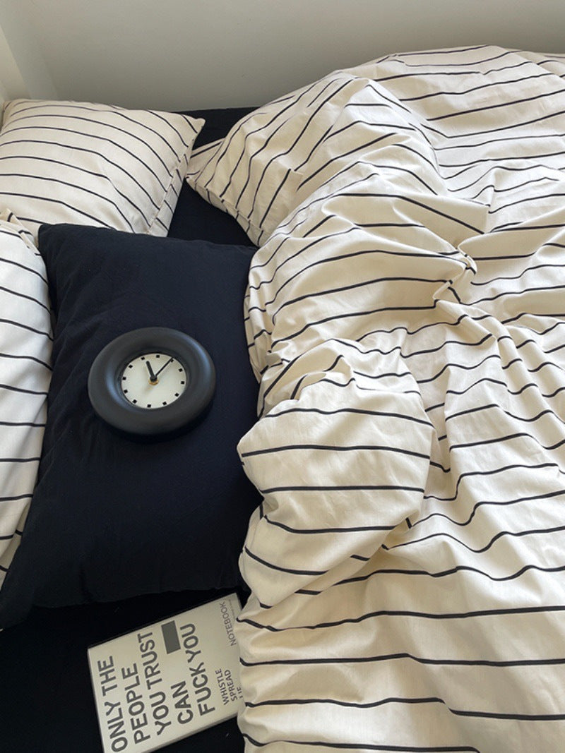 Contrasting Stripes Cotton 4-Piece Bedding Set