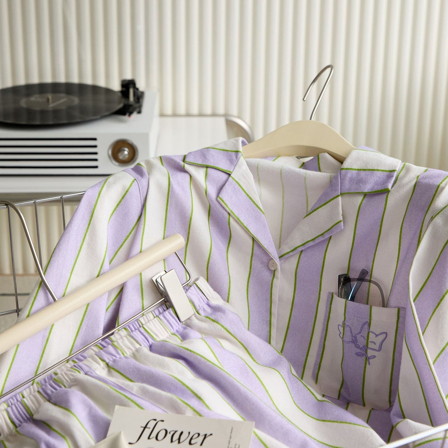 Brushed Cotton Fox Embroidered Striped Pajama Set