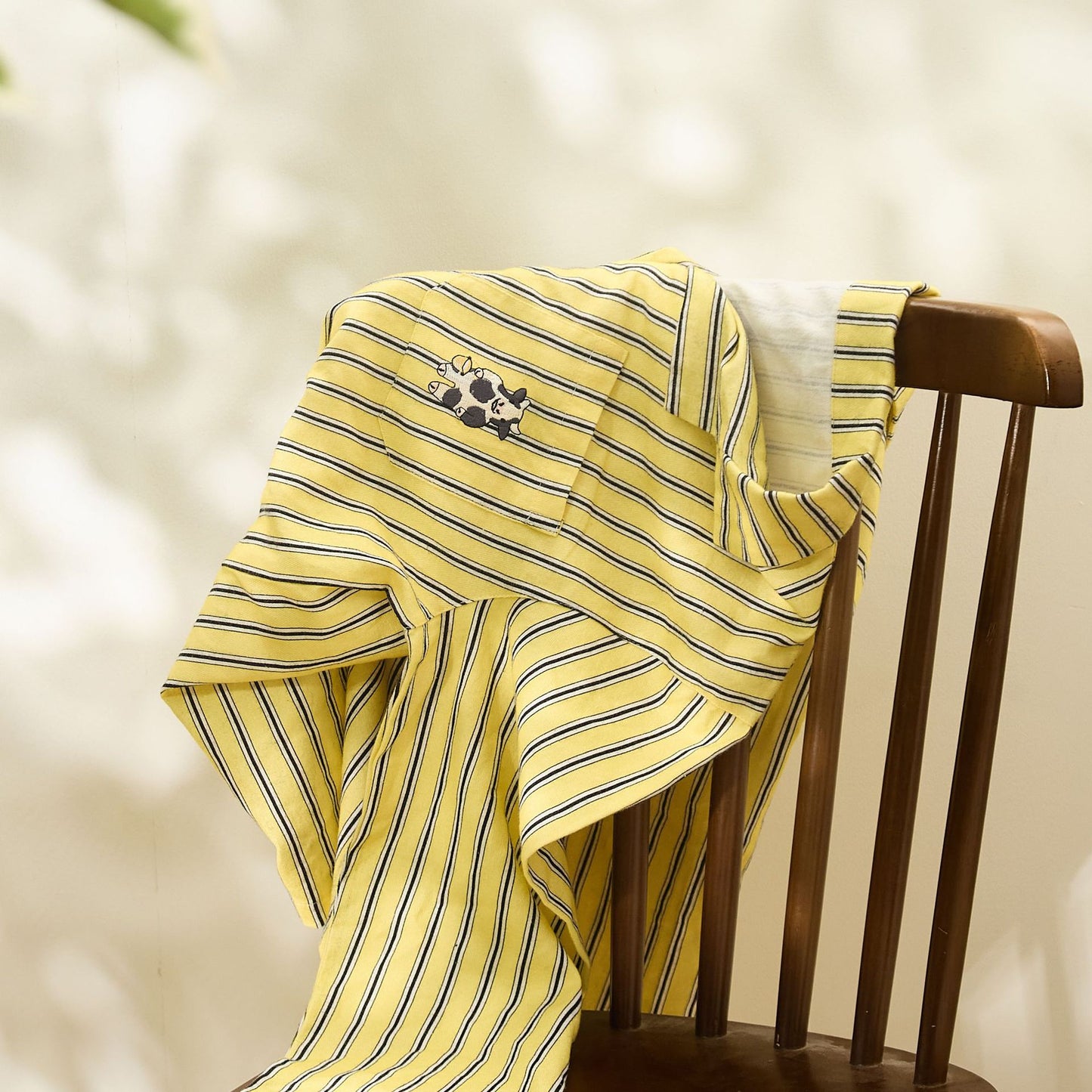 Brushed Cotton Cow Embroidered Striped Pajama Set
