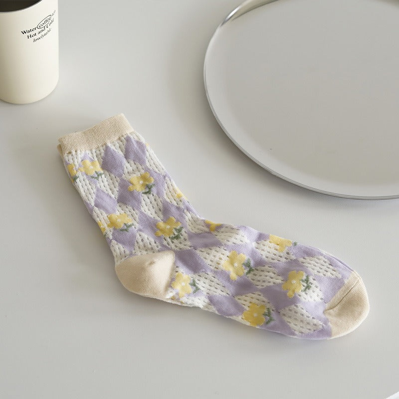 Sheer Pastal Flower Socks