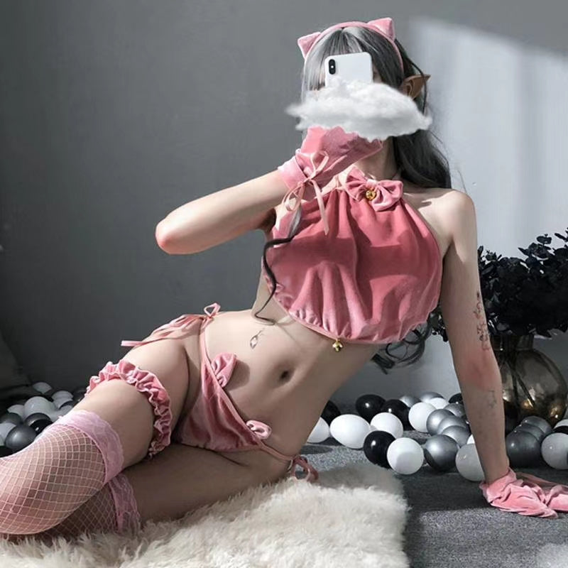 Red Velvet Cat Costume with Bow