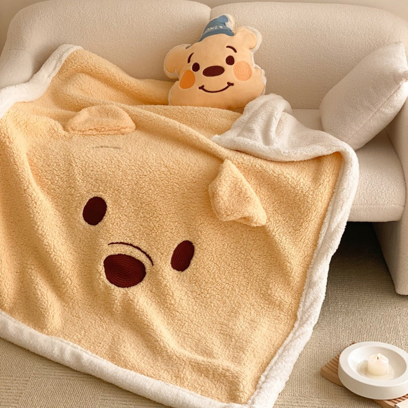 Sherpa Cartoon Print Blanket with Plushie