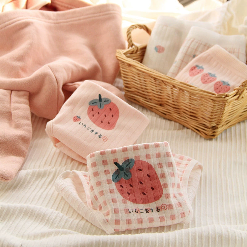 Strawberry Print Cotton Mid Waisted Underwear
