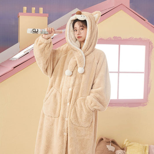 Cat Hooded Fleece Pajama Rob
