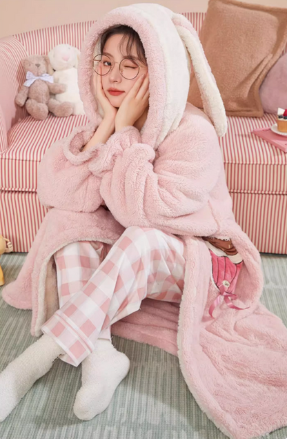 Cupcake Rabbit Hooded Fleece Pajama Rob
