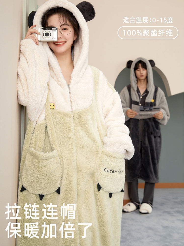 Cute Bear Hooded Fleece Couple Pajama Rob