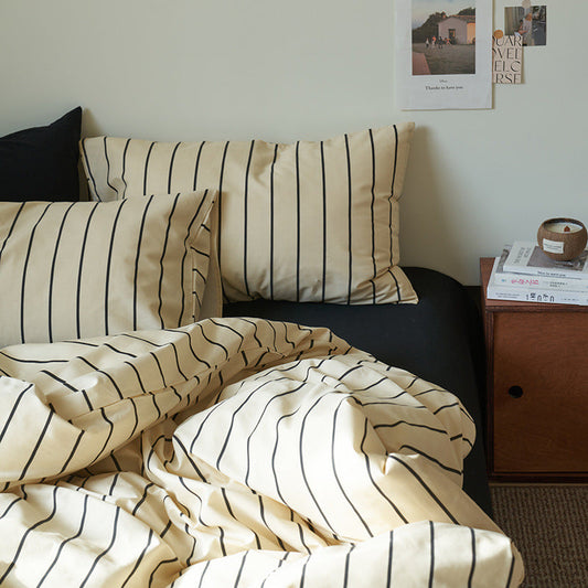 Contrasting Stripes Cotton 4-Piece Bedding Set