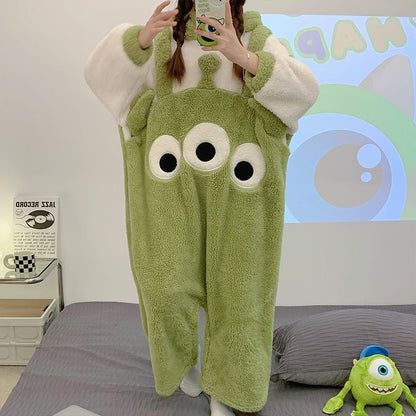 Cartoon Hooded Fleece Pajama Romper