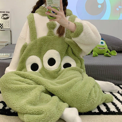 Cartoon Hooded Fleece Pajama Romper